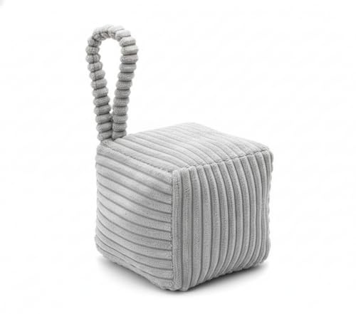 A2Z Corduroy Cube Door Stopper Heavy 1KG Weighted Fabric Doorstop with Carry Handle Grey Soft Ribbed Polyester Sand-Filled Square Door Block for Home Living Room Bedroom & Office Doors