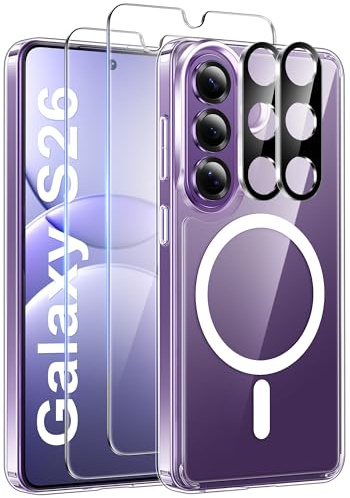ivencase Magnetic for Samsung Galaxy S26 5G Case, Clear | with 2 Screen Protector and 2 Camera Lens Protector, Compatible with MagSafe, Shockproof Protective Clear Back Phone Case