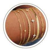 TINGN 6 Stück Goldene Armbänder Set für Damen Wasserdichte 14 Karätig Vergoldete Schmucksets Zierliches Stapelbares Armbandset mit Kubanischen Gliederketten und Büroklammern Geschenk für Frauen