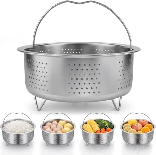 Eulihent 20cm Vaporera Acero Inoxidable 304, Cesta Vaporera con Mango para Ollas, Ollas a Presión, Cocer Al Vapor, Verduras, Frutas, Huevos
