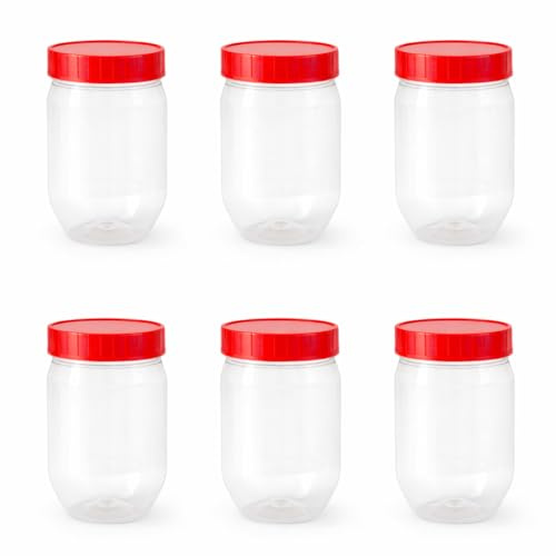 Cennet Plastic Food Storage Jars with Lids Airtight – 300ml 6 Pack Clear Kitchen Containers for Nuts, Sweets & Dry Food Small Pots