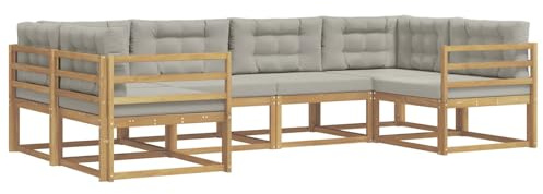 vidaXL Outdoor-Sofagarnitur mit Kissen 6 pcs Weiß und Hellgrau, Akazienholz Lounge Set für draußen, modernes Gartenmöbel, wetterfest und stylisch für deinen Garten