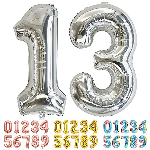 Ponmoo Luftballons Zahlen 13/31 Silber, Riesen Nummer 0 1 2 3 4 5 6 7 8 9 10-19 20-29 30-39 40 50 60 70 80 90 100, groß Folienballons für Hochzeit Jubiläum, Geburtstagsballons Party Dekoration
