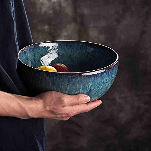 MKKSLR Zuppa di Ramen Extra Large con Scodella di Frutta Scodella per Frutta Scodella per Frutta Scodella per Piatti in Ceramica Creativa Stoviglie in Ceramica Microonde Sicuro 9 Pollici Blu