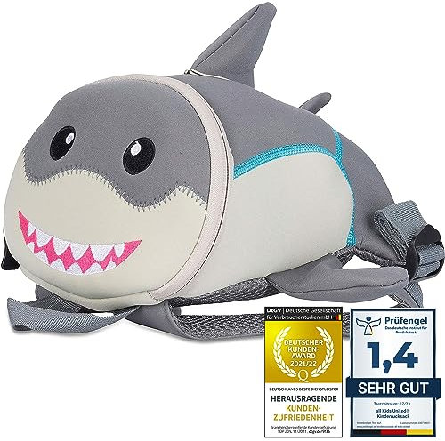 all Kids United Kinderrucksack für Kleinkinder Kindergarten Rucksack für Kinder Backpack Schultasche Tier-Rucksäcke 2-6 Jahre Wasserfest, Leichtgewichtig, ergonomische Träger und extrem Robust (Hai)