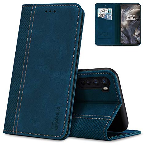 AKABEILA Hülle für Oneplus Nord PU Leder Handyhülle Silikon Case Schutzhülle Brieftasche Klapphülle Magnetverschluss Kartenfächer Hüllen, Blau