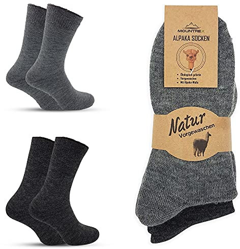 MOUNTREX Alpaka Socken, Wollsocken für Damen, Herren - Wintersocken, Warme Haussocken, Thermosocken - Kuschelsocken - 2 Paar, Grau/Anthrazit (Dick Thermo), 39-42
