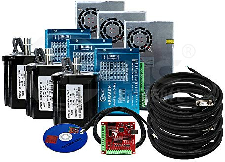 8.5N Set 3 Kit CNC NEMA34 Motor mit geschlossenem Regelkreis 86HSE 6A Hybrid Nema 34 HBS86 & 400W DC Netzteil +4 Achse MACH3 USB-Controller-Karte+RS232