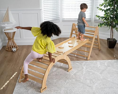 Avenlur 5-in-1 Pikler Triangle Set – Hazel Montessori Indoor Jungle Gym – Climbing Triangle, Waldorf Rocker, Toddler Indoor Climbing Toys, & Slide – Wooden Indoor Playground Playset, Ages 2-7