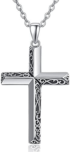 TANGPOET Cross Necklace 925 Sterling Silver Celtic Knot Crucifix Pendant Religious Christian Baptism Cross Chain Valentines Day Jewellery Gifts for Family Friends