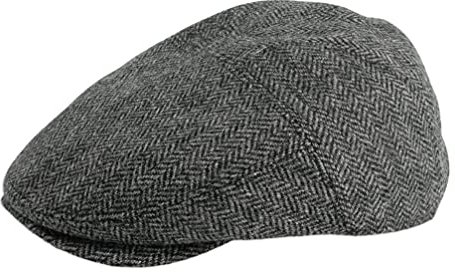 Gamble & Gunn Goodwood Schiebermütze mit Fischgrätenmuster, Shetland-Tweed, Grau, grau, XXL