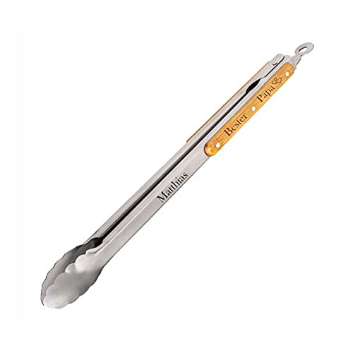 Schmalz® Grillzange Terra mit Gravur | Bambus/Edelstahl | personalisiert | Grillbesteck | extra lang | Namen Wunschtext | Zacken | Papa | Opa | Geschenk | Geschenkverpackung | Holzgriff (Bester Papa)
