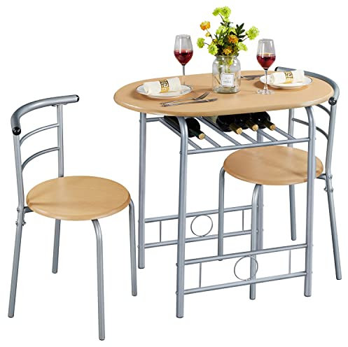 Yaheetech 3-teilig Balkonmöbel, Gartenmöbel, Balkonset aus Holz, Gartenset mit 1 Tisch und 2 Stühlen, Balkontisch, 80 x 53 x 73,5 cm Natürliche Holzfarbe