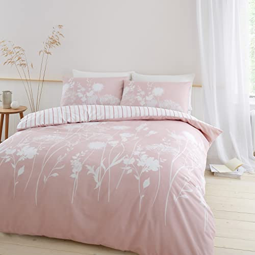 Catherine Lansfield Meadowsweet, Set copripiumino con federa, singolo, double-face, motivo floreale, colore rosa cipria