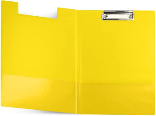 Netuno 1 Stück Klemmbrettmappe A4 Gelb mit Deckel und Metallclip Schreibplatte aus Hartkunststoff Dokumentenhalter Schreibunterlage Clipboard Mappe mit Bügelklemme