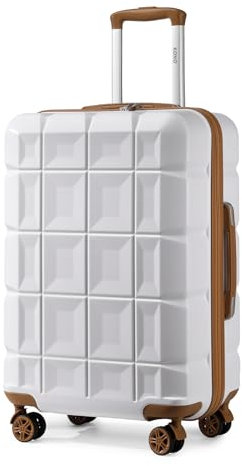 KONO Mittelgroß 4 Rollen Leicht Hartschalenkoffer 62cm Zwillingsrollen ABS Koffer Trolleys Reisekoffer mit TSA Schloss, 62x43x26cm (Weiß)
