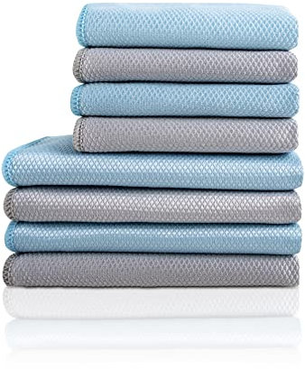 Gräfenstayn 8er-Set Fenstertuch streifenfrei - extra Fingertaschen für optimalen Halt - Oeko TEX Standard 100 - Fenster-Putztücher (4X 60x40 cm & 4X 40x30 cm) - Glas-Poliertücher aus Mikrofaser