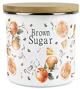 Purely Home Painted Tangerines Brown Sugar Canister - White Metal Enamel Kitchen Food Storage Container