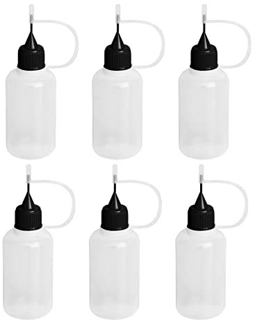 Flacon Vide,Flacon e Liquide,Flacon Aiguille,Fiole Plastique,6PCS Flacon Applicateur Bouteilles pour Dosage de Colle ou D'huile avec Pointe D'aiguille 30ml