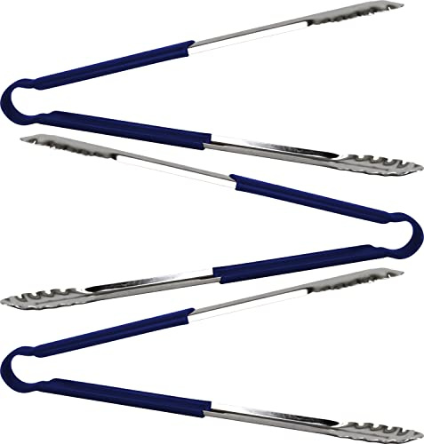 3X Catergold Professional Stainless Steel Cooking Tongs Set (12, Blue)