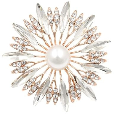 Equirider Broche Fleur de Soleil Fleur Perle Strass Corsage Femme Polyvalente Vêtements Fixes Bijoux Épingle