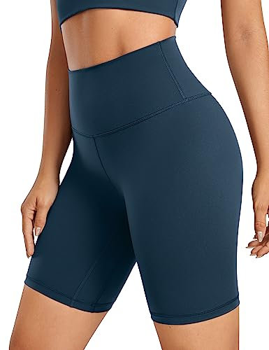 CRZ YOGA Naked Feeling Damen Radlerhose Blickdicht Hohe Taille Kurze Sporthose Yoga Sommer Shorts für Gym Sport - 20cm FRANZÖSISCHE Marine 36