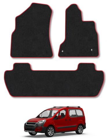Peugeot Partner Tepee (2008-2018) Carpet Car Mats | Red Edge Trim Tailored Fit Floor Mats Full Coverage Protection Accessories Easy Clean Anti Slip Made in the UK