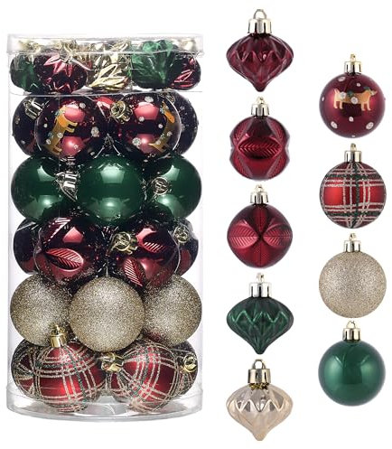 Valery Madelyn Christmas Tree Decorations Baubles, Red Gold and Green Baubles for Christmas Decorations,35pcs 5cm Red Green Gold Shatterproof Ball Ornaments for Tree Decorations, British Hanging Gifts