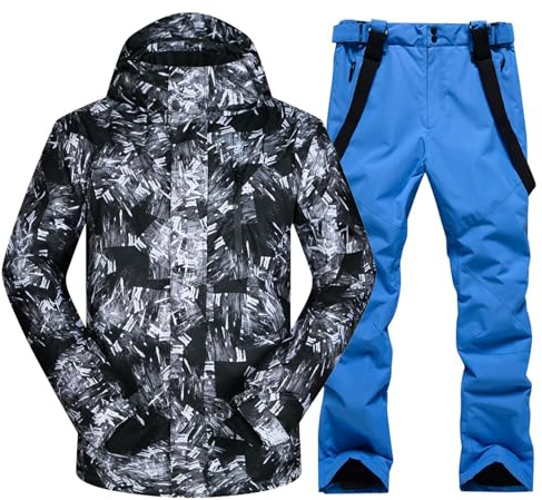 ALSOGO Herren Ski Jacke und Hosen Set Ski Anzug Winter Wasserdicht Winddicht Kapuze Schneemantel 2-Stücke Snowboard Sets