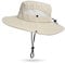 KorhLeoh Damen Outdoor UV-Schutz Faltbare Sonnenhüte Mesh Breiter Rand Strand Fischerhut mit Pferdeschwanzloch, Dunkelbeige, M