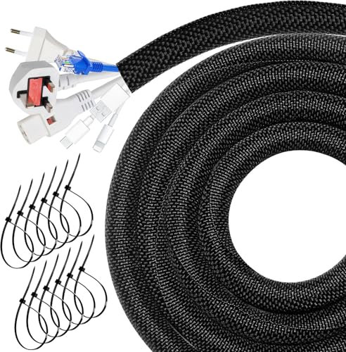 Cord Protector Wire Loom Tubing Cable Sleeve Split Braided Sleeve for Easy Cord Management, 1/2-8.2 Feet Automotive Wire Loom Cord Protection Self-Wrapping, Black