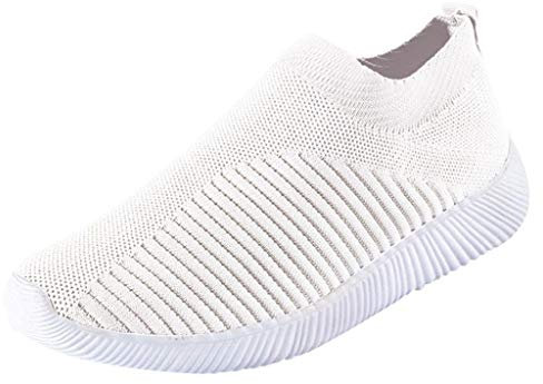 Damen-Laufschuhe aus Netzstoff für Damen, atmungsaktiv, weite Passform, orthopädische Sneaker, bequem, weiche Sohle, modisch, einfarbig, freihändig, Flex-Relish-Sneaker, weiß, 38.5 EU