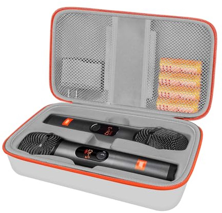 JOSMAX Wireless Microphone Case Compatible with J-B-L Wireless Two Microphone System, Portable Handheld Dual Mic Travel Storage Bag for Singing or Karaoke for Receivers, Adapters, AA Batteries - Grey