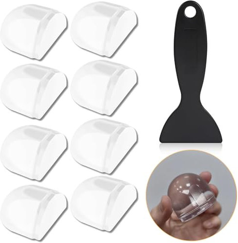 Sheltter Pack de 8 Unidades de Topes Para Puertas Suelo - Totalmente Transparentes y Autoadhesivos a Cualquier Tipo de Suelo - Fácil de Instalar |Incluye Raspador de Limpieza|