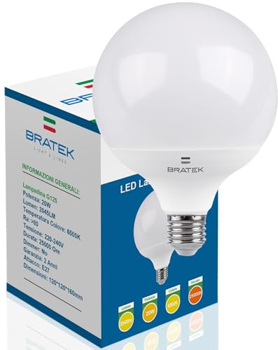 Bratek 1 LED-Leuchtmittel E27, kaltweiß, 6500 K, 20 W, 2045 Lumen | LED-Leuchtmittel E27 groß G125 - Globuslampe entspricht 175 W Glühlampe oder 150 W Halogen