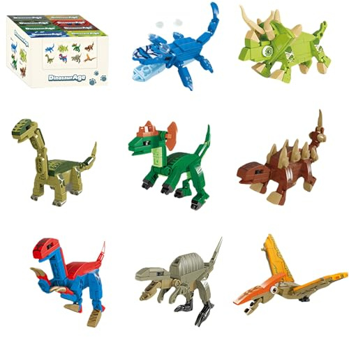Dinosaurier Bausteine Bausatz, Satz mit 8 Verschiedenen Dinosaurier Modellen, Pädagogisches Konstruktions Spielzeug für Jungen Mädchen, Tiere Klemmbausteine zum Bauen, Home Office Decor（550 PCS）