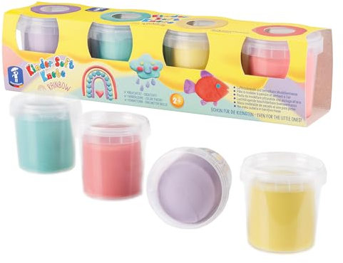 Feuchtmann Kinder Soft KNETE Rainbow - 4 x 150g weiche Kinderknete, ungiftig, vegan und glutenfrei, lufttrocknende Knetmasse im Knetset für kreatives Spielen (ab 2 Jahren)