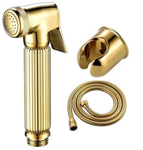 Besshepplo Home Handheld Bidet Toilette mit Kransspray, Schlauch und Montage, ideal zum Waschen von Haaren oder Waschbecken Zinklegierung (Gold)