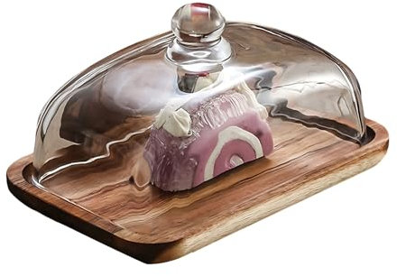 Butterdose aus Bambus, Butterbehälter mit Glasdeckel- Butterdose mit Deckel-Transparente Dose für Butter, Nüsse, Käse-100% BPA-Frei -