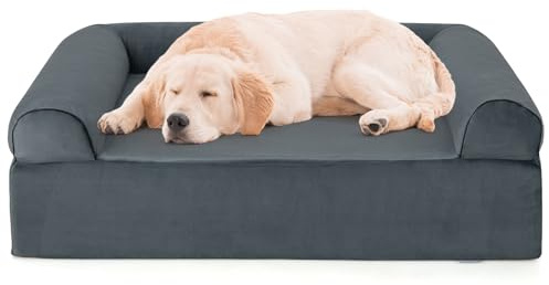 GOPLUS Orthopädisches Hundebett, hopädisches Hundesofa mit seitlichem Rand, weichem Memory Schaum, rutschfestes waschbares Katzenbett, Haustiersofa Indoor für kleine und mittelgroße Katzen & Hunde