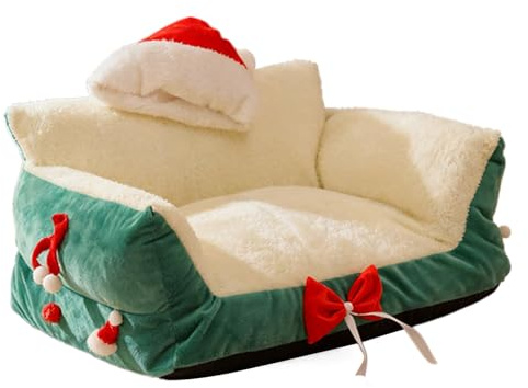 Katzensofa - Stuhl in Form eines Weihnachtshuts, weiches Lammleder, weiches Lammfell für kleine Hunde, Kissen aus PP-Baumwolle mit einem Design, bequemes Tiersofa