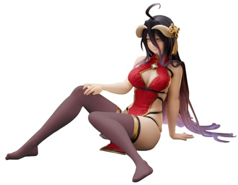 DEXSHUN Albedo Figura Anime Cheongsam Seduto Albedo Statua PVC Modello Desktop Ornamenti Decorazione da Collezionismo Regalo di Compleanno 13 cm
