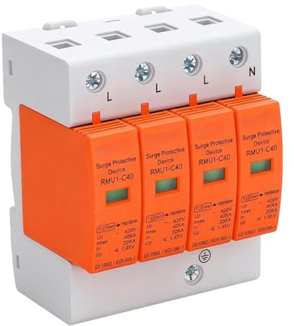 4 Pôles Dispositif De Protection Contre Les Surtensions: Dispositif De Parafoudre Basse Tension, 60ka 385v AC, Montage sur Rail Din, Maison Protection Contre Les Surtensions pour La Foudre