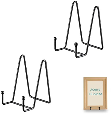 Tellerständer 2 Stück, 15 cm Staffelei aus Metall, Tellerhalter Schwarz | Stabiler Metallrahmen für sicheren Halt. Ideal für Dekoteller, Fotos, Bilderrahmen und Bücher auf Tisch, Regal oder Kommode