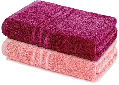 Lavea® 2er Set Saunatuch 80×200 cm - Bordeaux & Pastellrosa | 100% Baumwolle – Großes Saunatuch für Damen & Herren, saugstarkes Frottiertuch, weich, waschbar, Frottierserie Elena