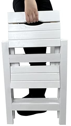 ENSDIEPLS Klappbare Leiter-Trittleiter-Hocker, Haushalt Büro Klapptrittleiter Hocker Erwachsene Handgriff Weiß Original Holz(White)