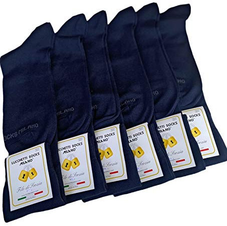 Calze Uomo Filo di Scozia Lunghe in Cotone Elasticizzato Estive Made in Italy Blu Nero Grigio 6 paia (Tagkia Unica, Blu)