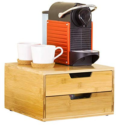 SoBuy Support pour Capsules de café Boîte à Capsules de Café à 2 tiroirs en Bambou Distributeur de Capsules Boîte à thé 30x31x18 cm, FRG82-N