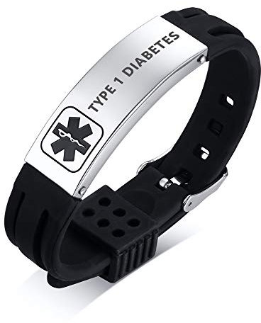 PJ JEWELLERY TYPE 1 DIABETES Silikon Comfort Sport Armband Notfall Medical Alert ID Armband für Männer Frauen Kid