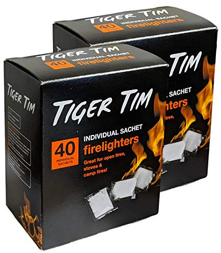 Tiger Tim 80 Sachet Firelighters Mess-Free Safe Odourless Instant Fire Starter for Wood Burners Barbecues Stoves Grills Campfires